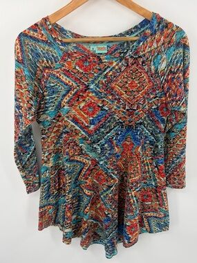 Tianello southwestern Aztec El Paso Ikat quarter sleeve tunic top women’s M